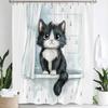 Cartoon Niedliche Katze für Badezimmer Duschvorhang, Dekorativer Duschvorhang, Bedruckter Stoff Vorhang für Zuhause Mit Haken