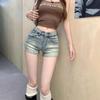 Women's Spicy Girl Distressed Washed Blue Denim Ultra-Short Low-Waist Shorts – Hip-Lifting, Summer Style.