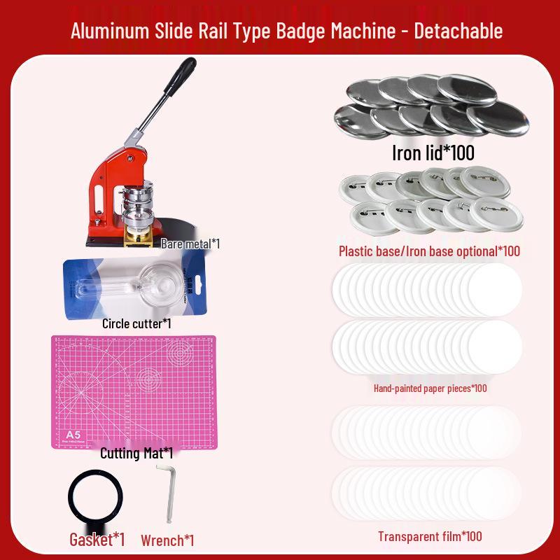 Red Metal Slide Rail Badge Maker with 32mm & 58mm Molds