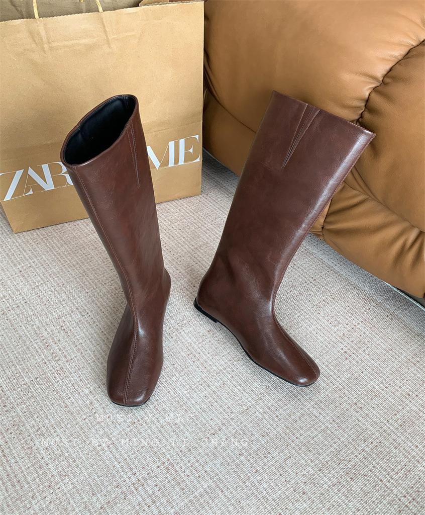 2025 autumn and winter new tall thin boots western cowboy boots thick heel square head boots fashion boots