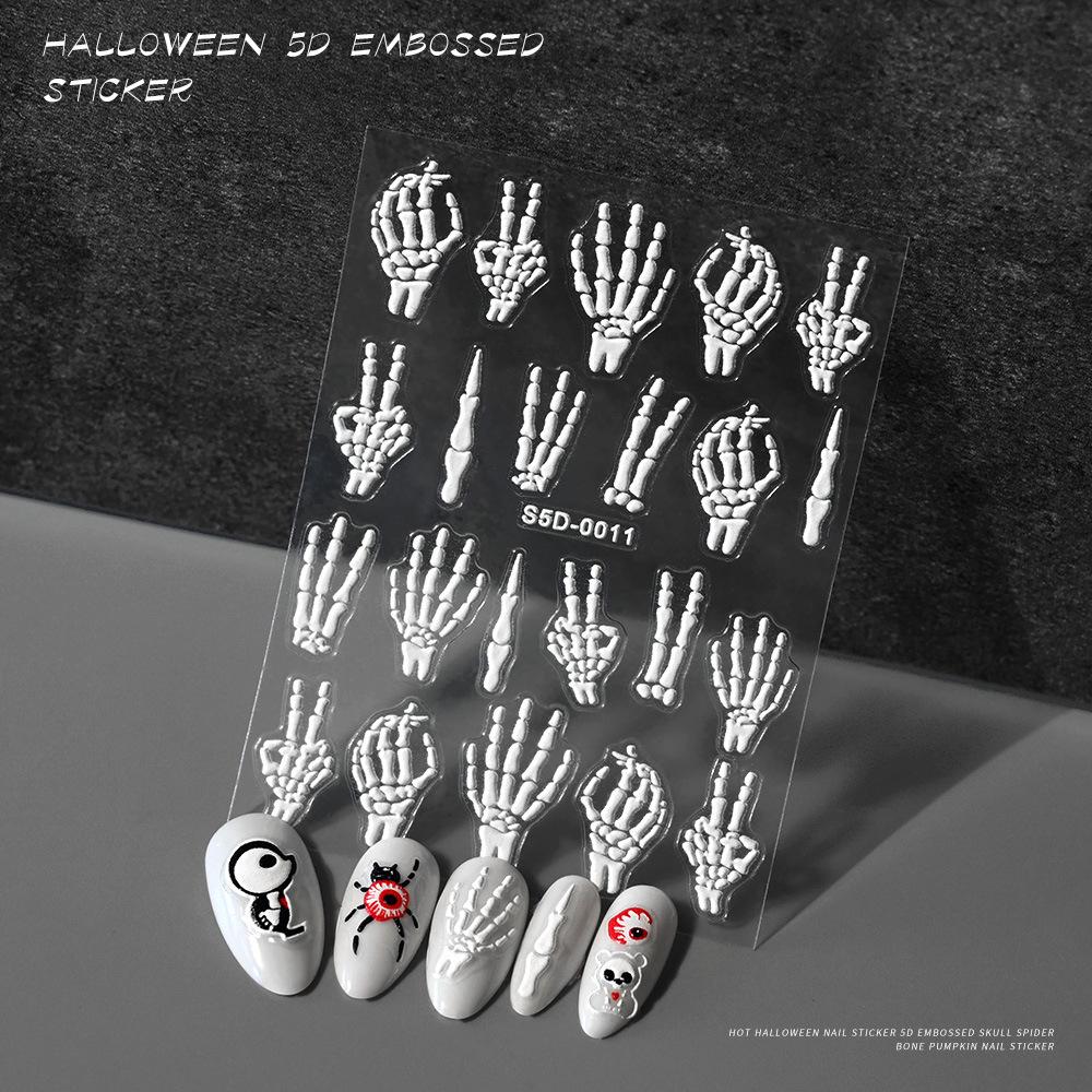 Halloween Nail Art Sticker 5D Relief Skull Pumpkin Funny Nail Sticker Three-Dimensional Relief