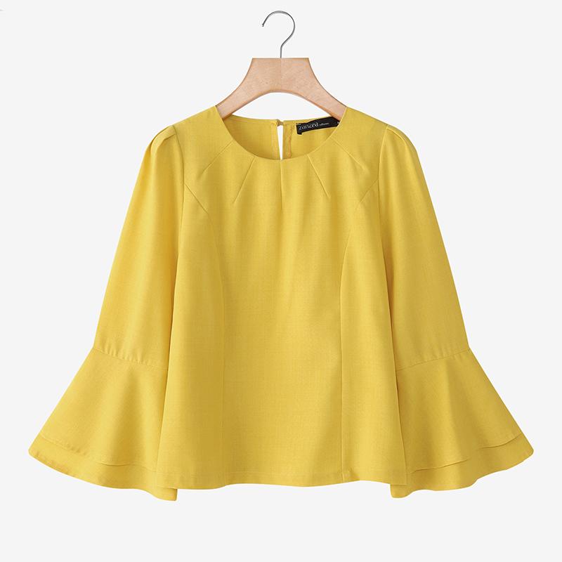 ZANZEA Women Casual Round Neck Flare 3/4 Sleeve Loose Blouse