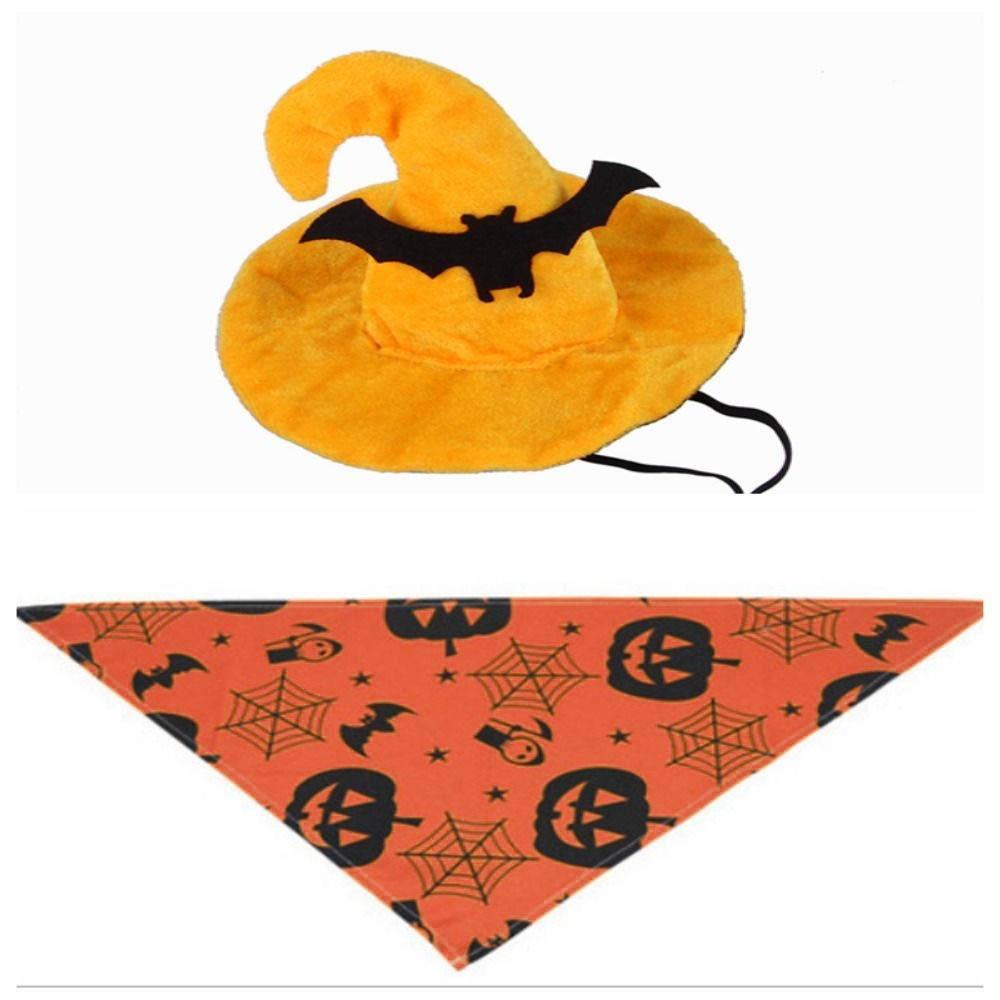 With Bat Spider Halloween Dog Bandana Hat Set Yellow Pet Headgear  Pet Dress Up Supplies