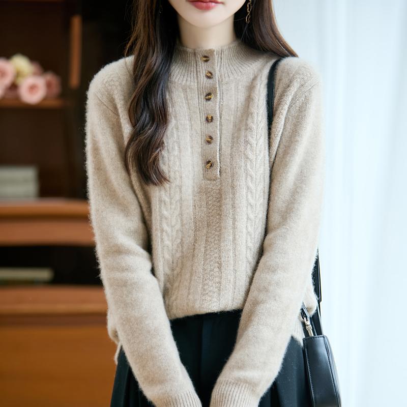 Women's Cashmere Sweater Qinghe Cashmere 30% Cashmere 70% Wool Autumn and Winter Pullover Warm and Fashionable