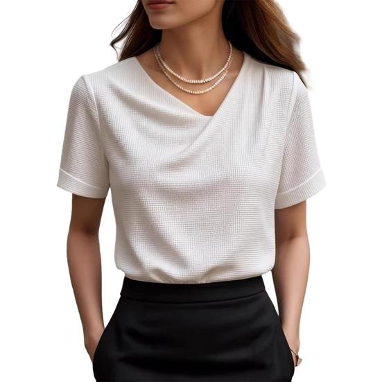 

Women Tops Slim Fit Short Sleeve Crossover V-Neck Pullover Tops Pure Color Soft Fabric Summer Shirt Daily Wear S белый