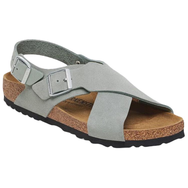 Birkenstock Tulum Kuh Wildleder Sandalen mit einem Riemen Damen Grau Grün Schmal 1029832