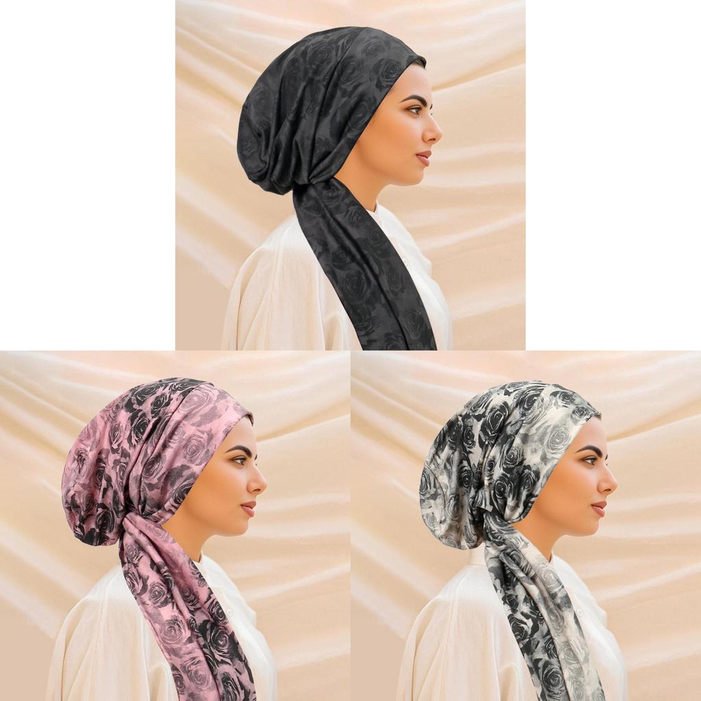 Vintage Rose Pattern Headscarf Hat With Tie Strap For Women Summer And Winter Wear