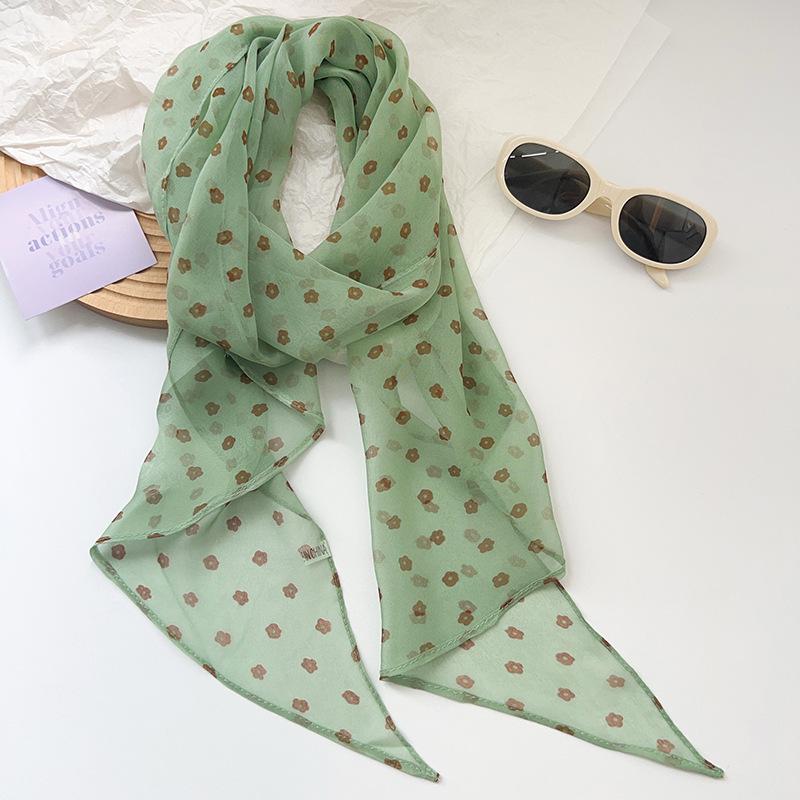 Matcha green streamer long silk scarf women s new printing summer high-end versatile accessories neck scarf headband tied hair 150*28cm