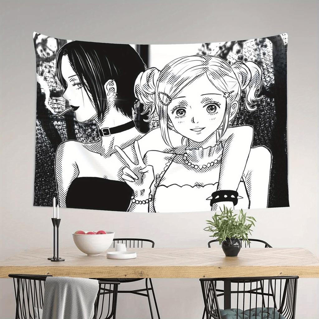Black and White Anime Girls Tapestry Manga Art Wall Hanging Japanese Cartoon Decor Bedroom Dorm Room Fashion Statement