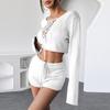 Casual Knit Shorts Suits Women O Neck Long Sleeves Bandage Tops Sets Female 2026 Spring Summer Lady Beach Sets 2 Pieces