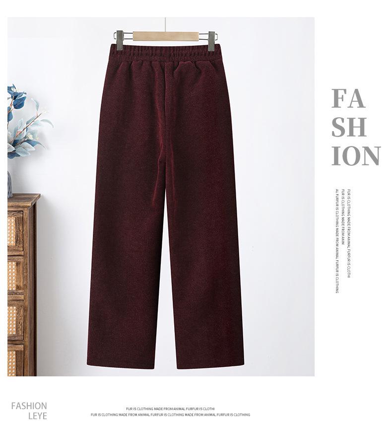 Mom's Stylish Fleece-Lined Winter Pants: Elastic Waist, Straight-Leg, 2025 Style for Mid-Aged and Elderly Women, 50+