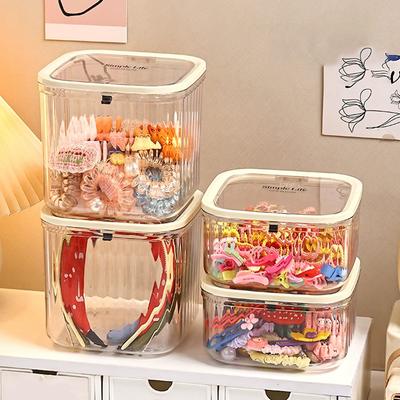 1pc Hair Accessory Storage Box, Desktop Press On Jewelry Box, with Lid, Girls' Rubber Band Headband Hair Clip Organizing Box