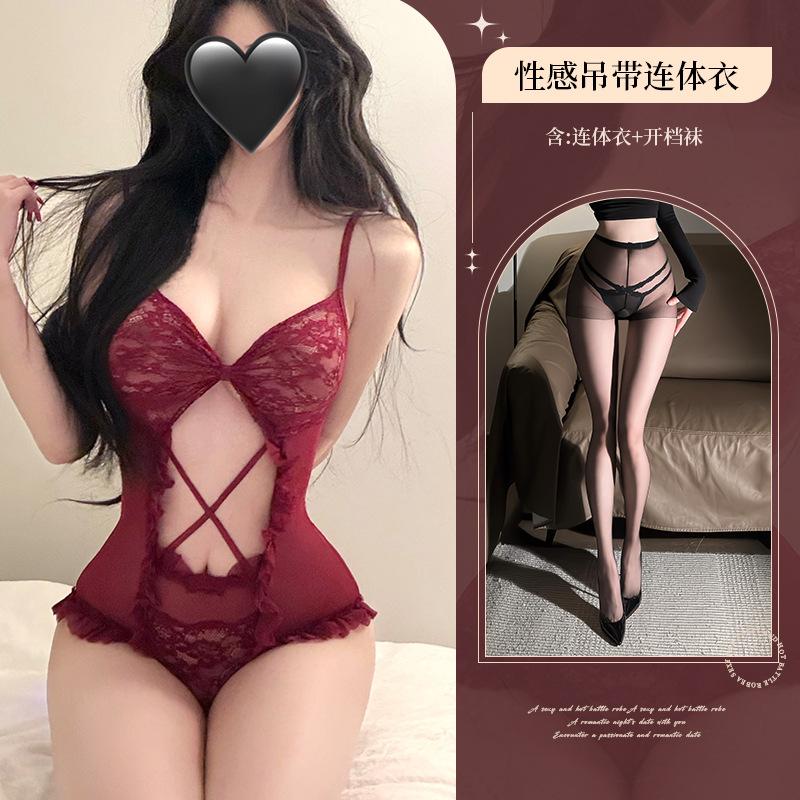 Sex underwear mesh perspective temptation straps low cut sexy backless hot open uniform suit