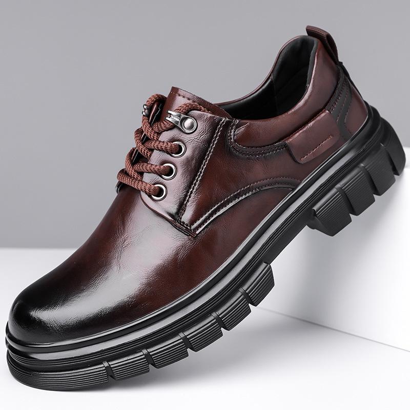 

Men s shoes autumn brown leather shoes men s big head tooling shoes low-top casual short boots trendy shoes Martin shoes men 45 коричневий