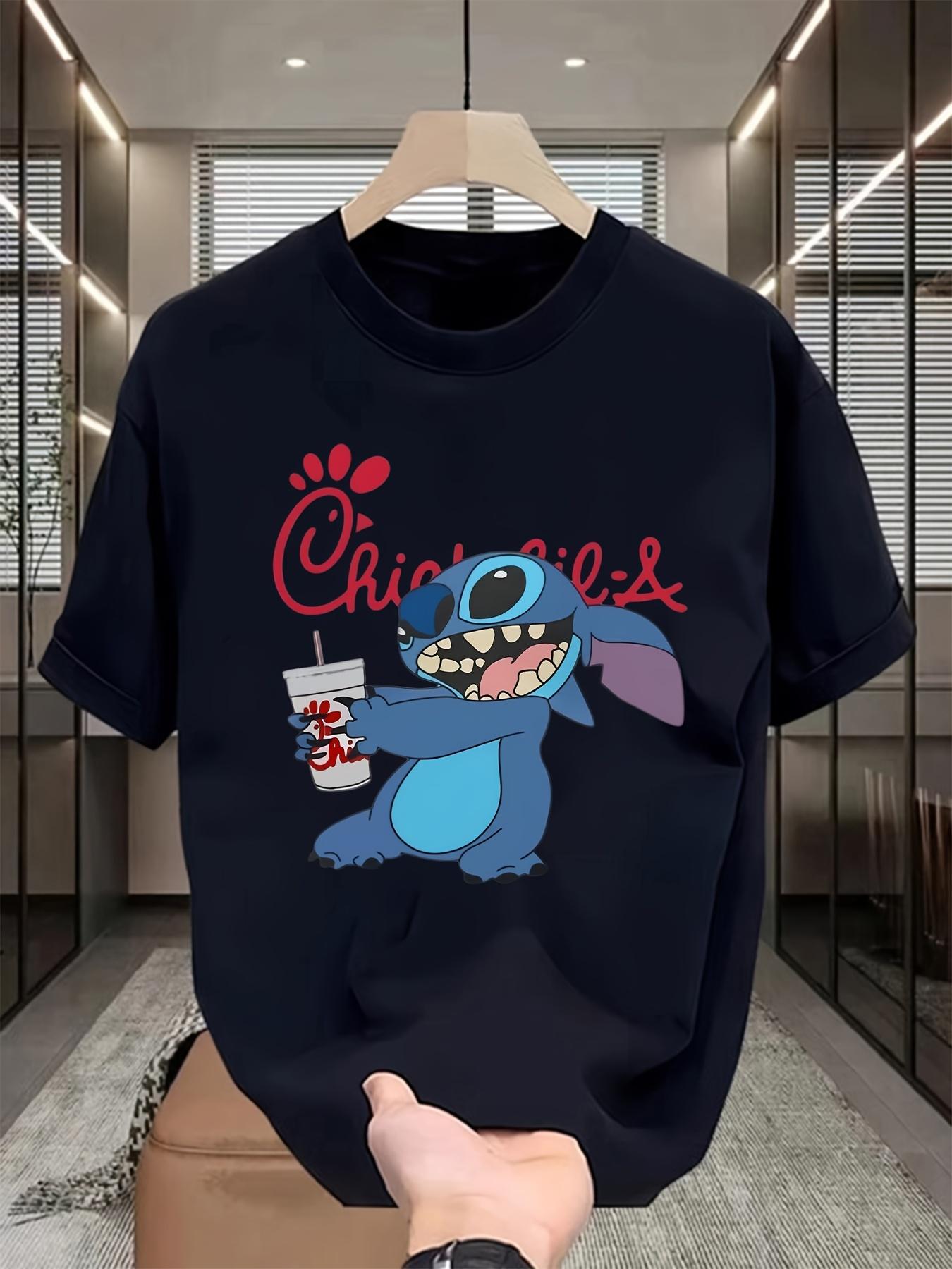 Disney Stitch & WoSummer T-shirt - Black Casual Short Sleeve Tee with Vibrant Stitch Graphic M
