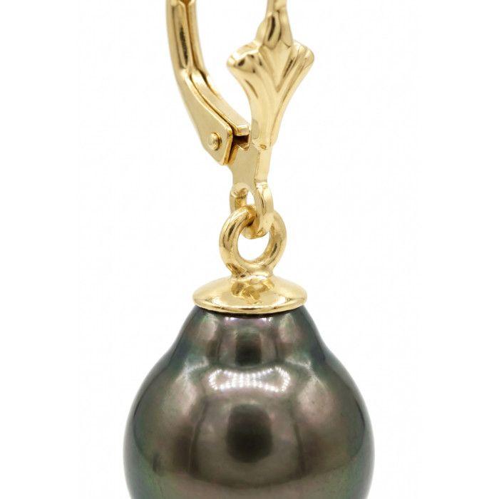 Earrings - Pearls & Colors - Genuine Tahitian Pearls - 8-9 Mm - Yellow Gold 375/1000 - Woman