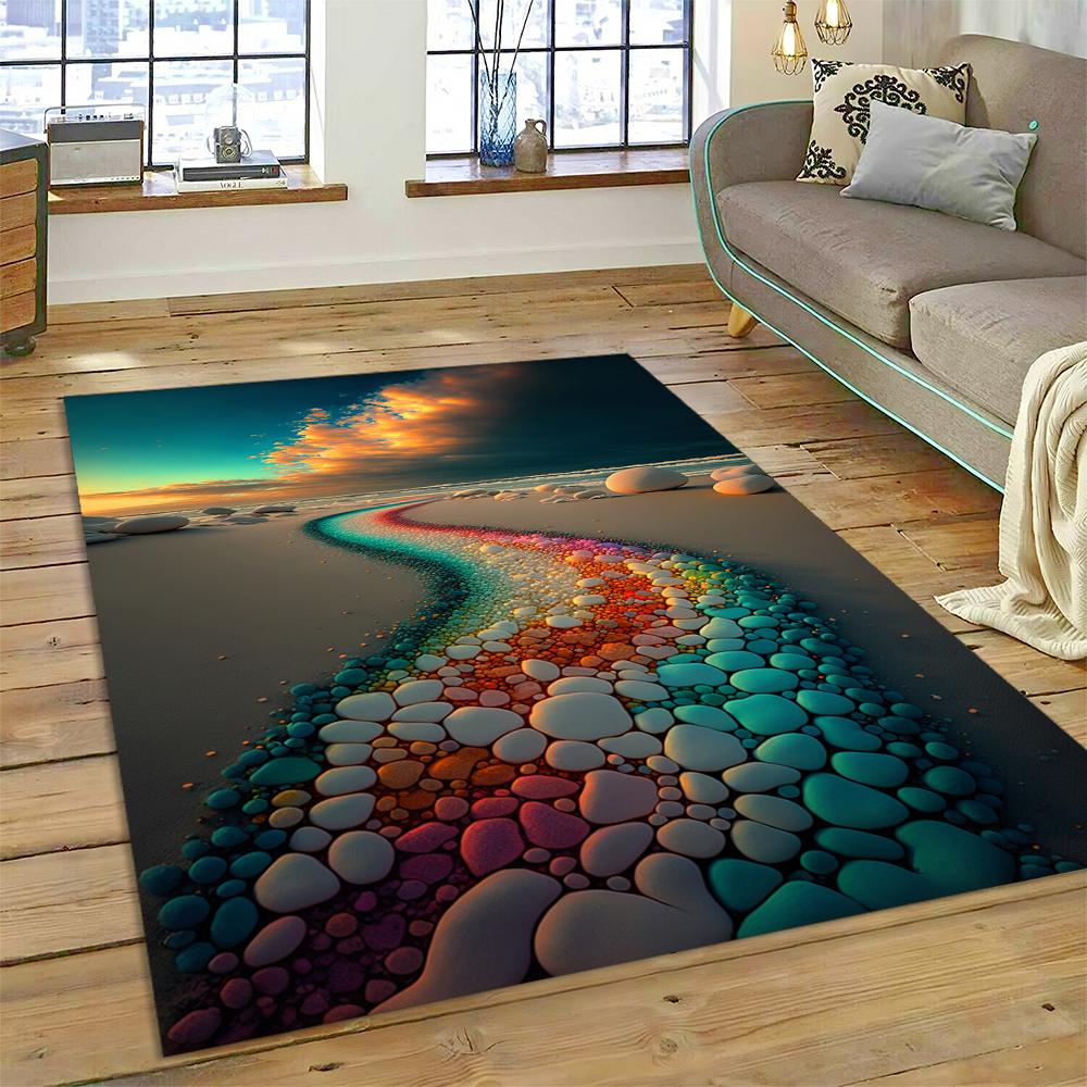 27 Style New Colorful Pebble Rainbow Road Beach Stone Scenery 3D Carpet Rug for Living Room Bedroom Home Sofa,Non-slip Floor Mat