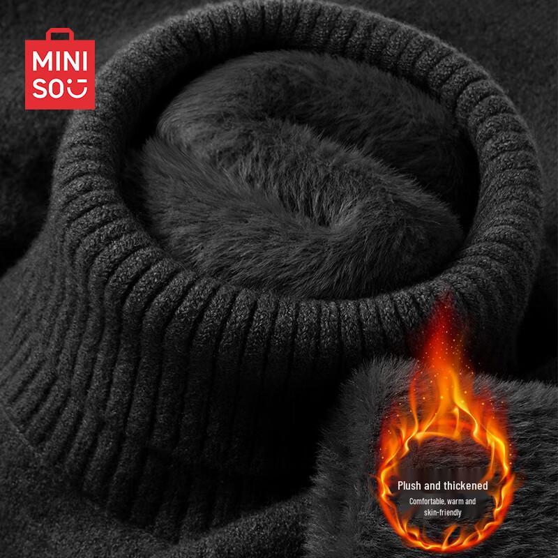 MINISO Men's Fleece-Lined Turtleneck Knit Sweater