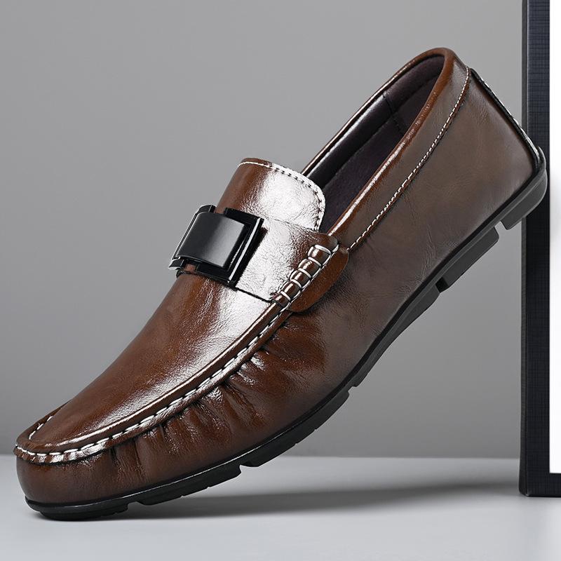 

Men s shoes 2024 autumn British versatile business dress leather shoes one pedal trend low-top Doudou shoes lazy shoes 44 темно-коричневого кольору