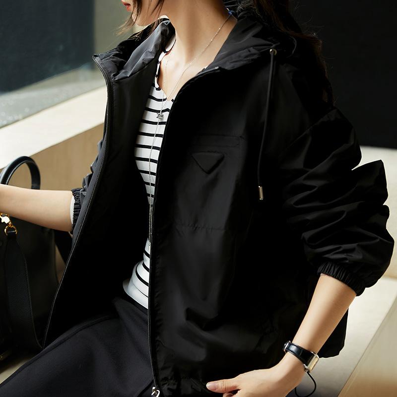 Light Anti-wrinkle Memory Fabric Casual Short Hooded Jacket Outdoor Trench Coat Jacket Women's Black Spring New