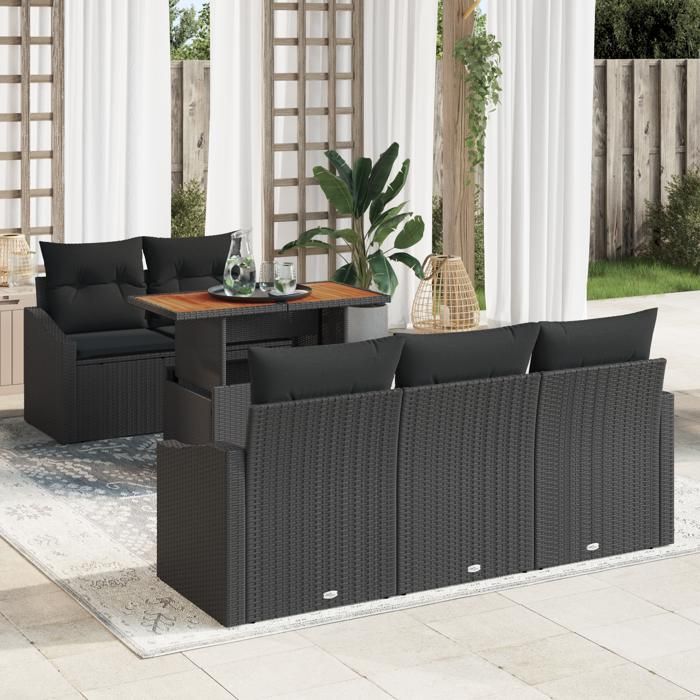 VidaXL Ensemble de salon de jardin 6 pièces avec coussins en poly rattan noir 3358515