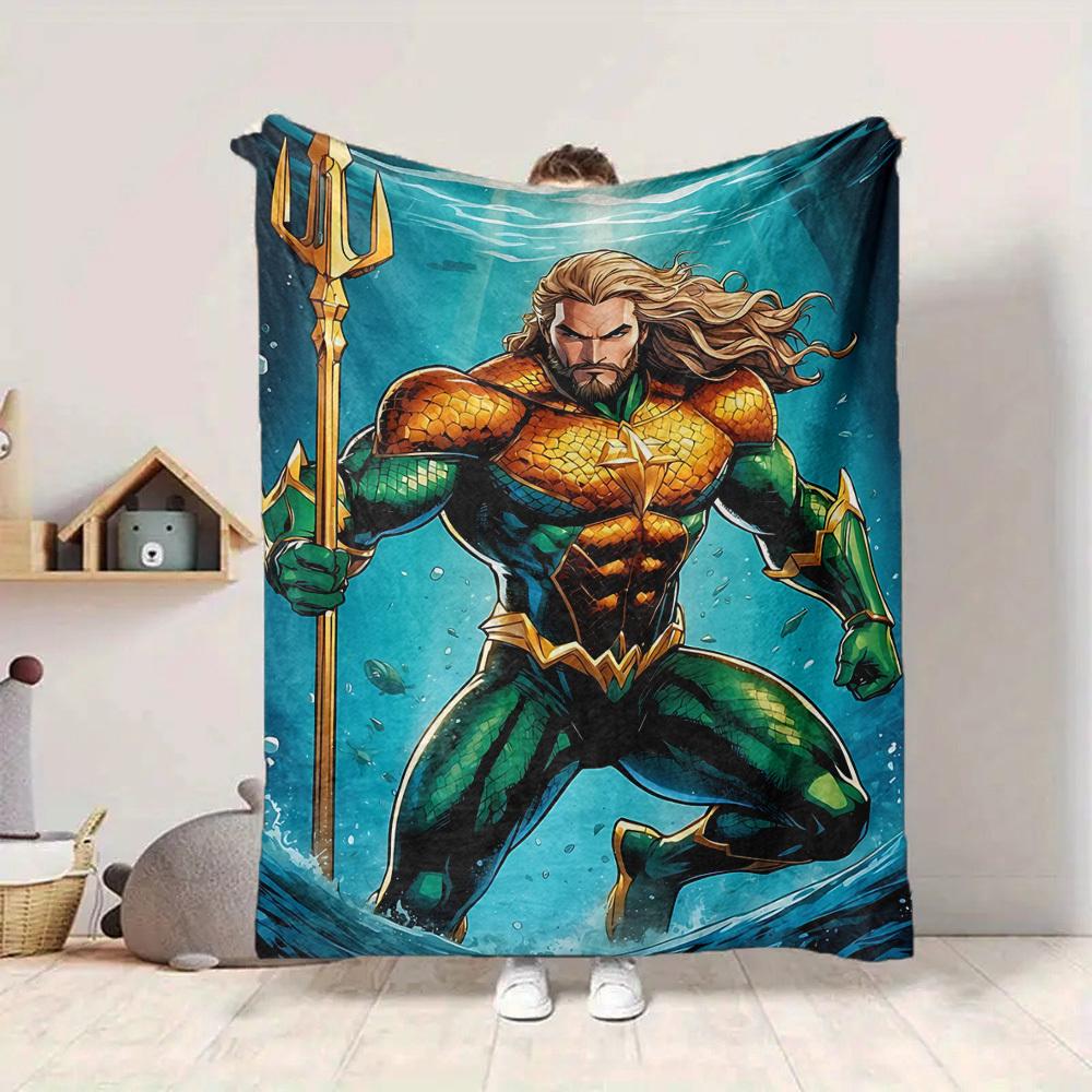 1 manta de franela suave, cálida y acogedora de Aquaman con tridente para sofá, cama, oficina y viajes, versátil, regalo para todas las estaciones, regalo de Navidad
