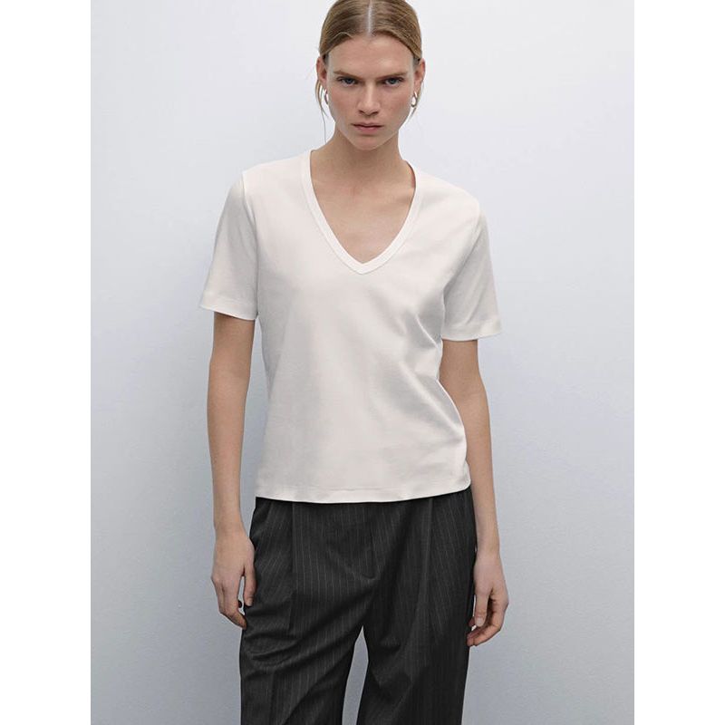 MD Women Clothes Casual Style Basic Versatile White Skin-friendly Pure Cotton V-neck Short Sleeve T-shirt Female 06832542250