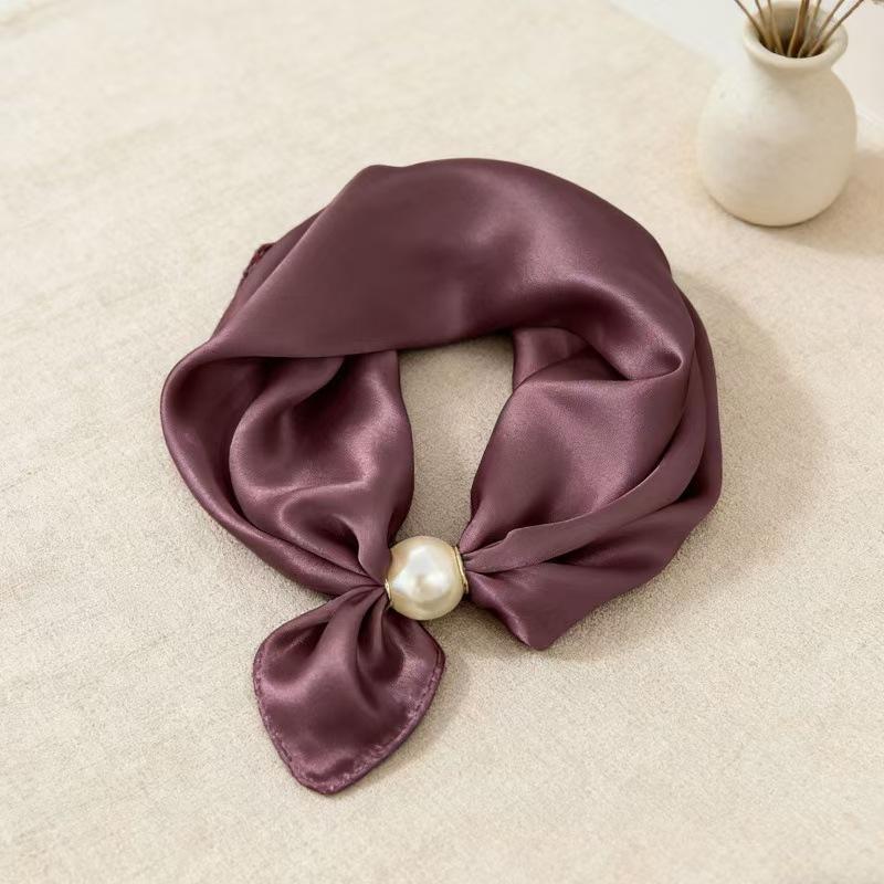 Thin Pearl Necklace with Magnetic Clasp, Lazy-style Silk Scarf, Women's Pendant Scarf, Collarbone Chain