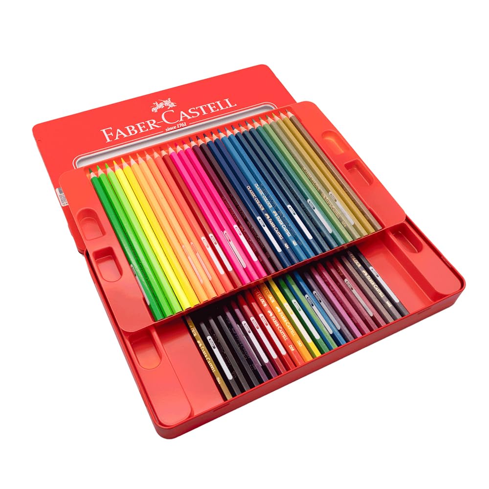 Faber-Castell Oil-Based Colored Pencils, Castle Series, 50 Colors, Red Tin, FC115750 [Parallel Import]