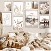 Nordic Natural Scenery Beige Lake Wheat Ears Reed Poster Canvas Decorative Painting Wall Art Pictures for Living Room Home Decor Mural