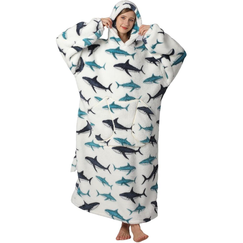 Wearable Blanket Hoodie for Adults Oversized Womens Blanket Hoodie Extra Long Blanket Hoodie with Big Pockets