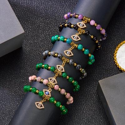 Europäisch-Amerikanisches Cross-Border Natursteinperlen & Gold Spacer Yoga Armband mit Blauem Bösen Blick