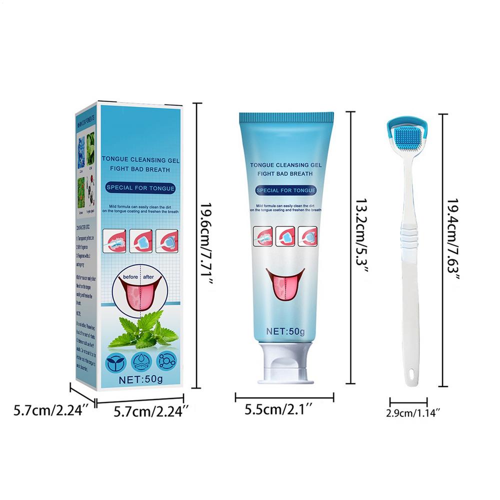 Tongue Cleaning Gel Set Effective Tongue Cleaner Gel Orals Cleaner Set Mint Tongue Scraper & Scrubber Effective Mouth Odor синий