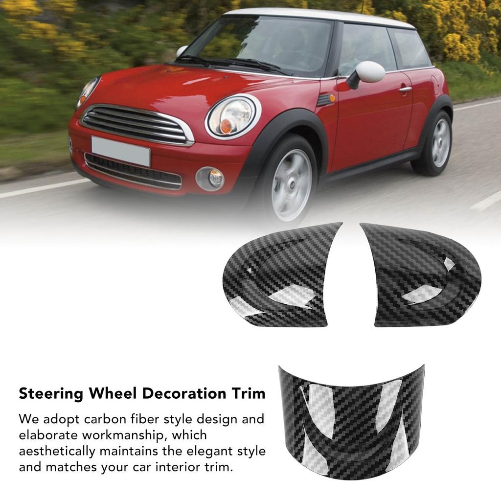 3Pcs/Set Car Steering Wheel Trim Carbon Fiber Look Interior Cover Sticker for Mini Cooper R54 R56 Clubman R55 Crossover R60