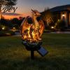 Solar Powered Lawn Decoration Dragon Garden Light, Outdoor Gothic Medieval Statue Lamp, Waterproof Walkway Illumination Resin Sculpture for Patio Yard