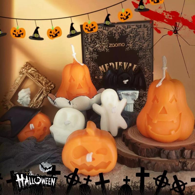 Halloween DIY Silicone Candle Mold Pumpkin Head Horror Theme 3d Aromatherapy Plaster Mold Spooky Creative Home Party Decoration