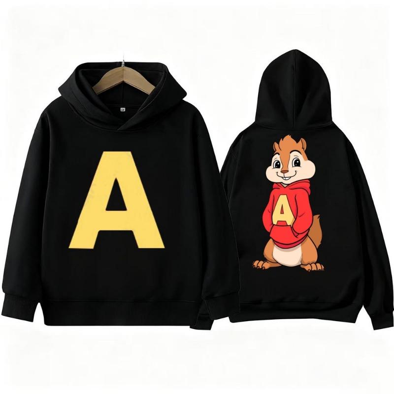 Autumn Cartoon Boy Girl Hoodies Alvin and The Chipmunks Green and Red Children's Hoodies Long Sleeve