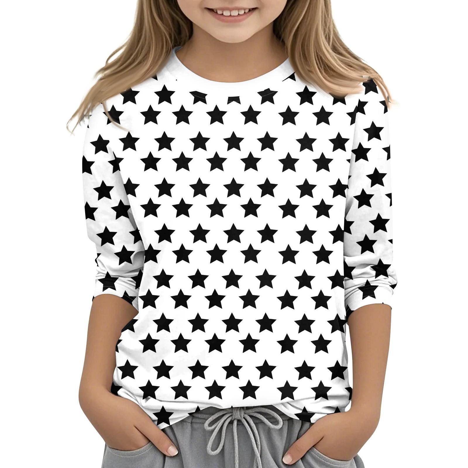 

Детская футболка с круглым вырезом и принтом, рукава 3/4, повседневная футболка 140 чёрный