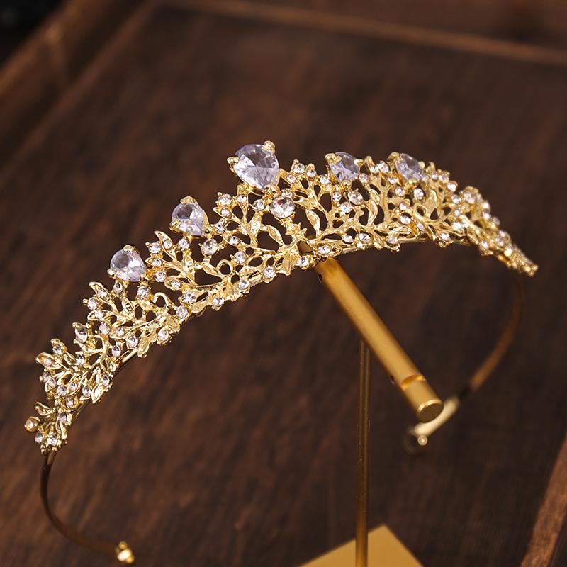 Trendy Glod Color Flower Zircon Rhinestone Crown Bridal Hair Accessories Wedding Headpiece Hair Ornaments Bride Crown Tiara