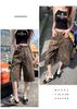 Gedijie leopard print wide leg denim shorts, women's high waisted versatile casual loose straight leg pants
