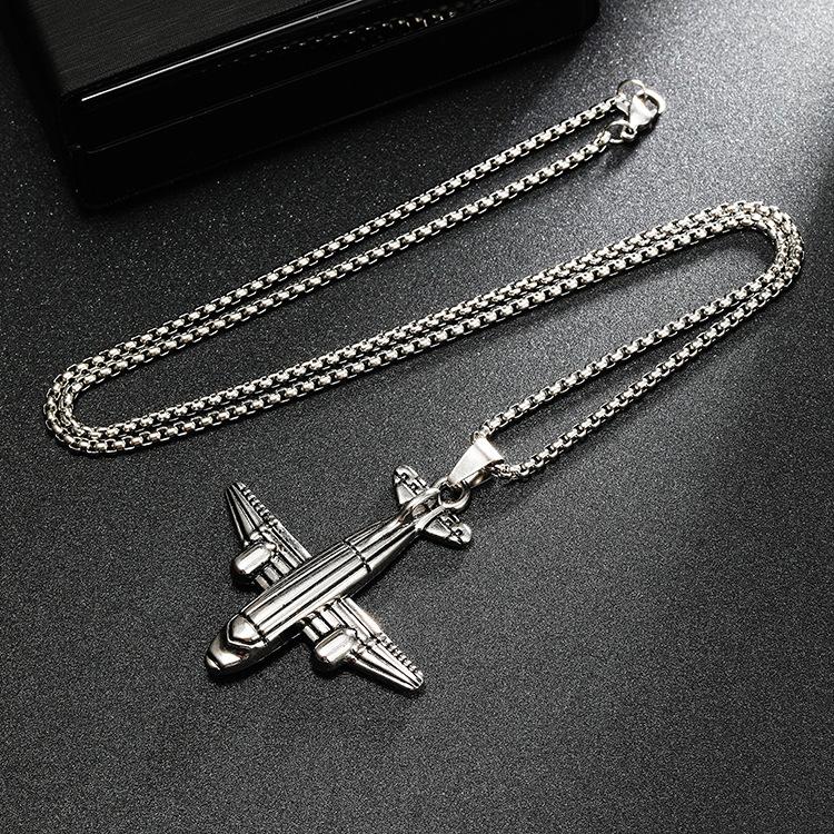 New Hip-hop Titanium Steel Airplane Versatile Retro Women's Niche Accessories Trendy Men's Pendant Necklace