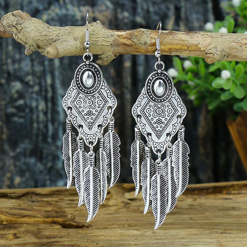 

Vintage Bohemian Ethnic Earrings For Women Retro Geometric Beads Tassel Boho Antique Copper Color Drop Danlge Earrings Zircon
