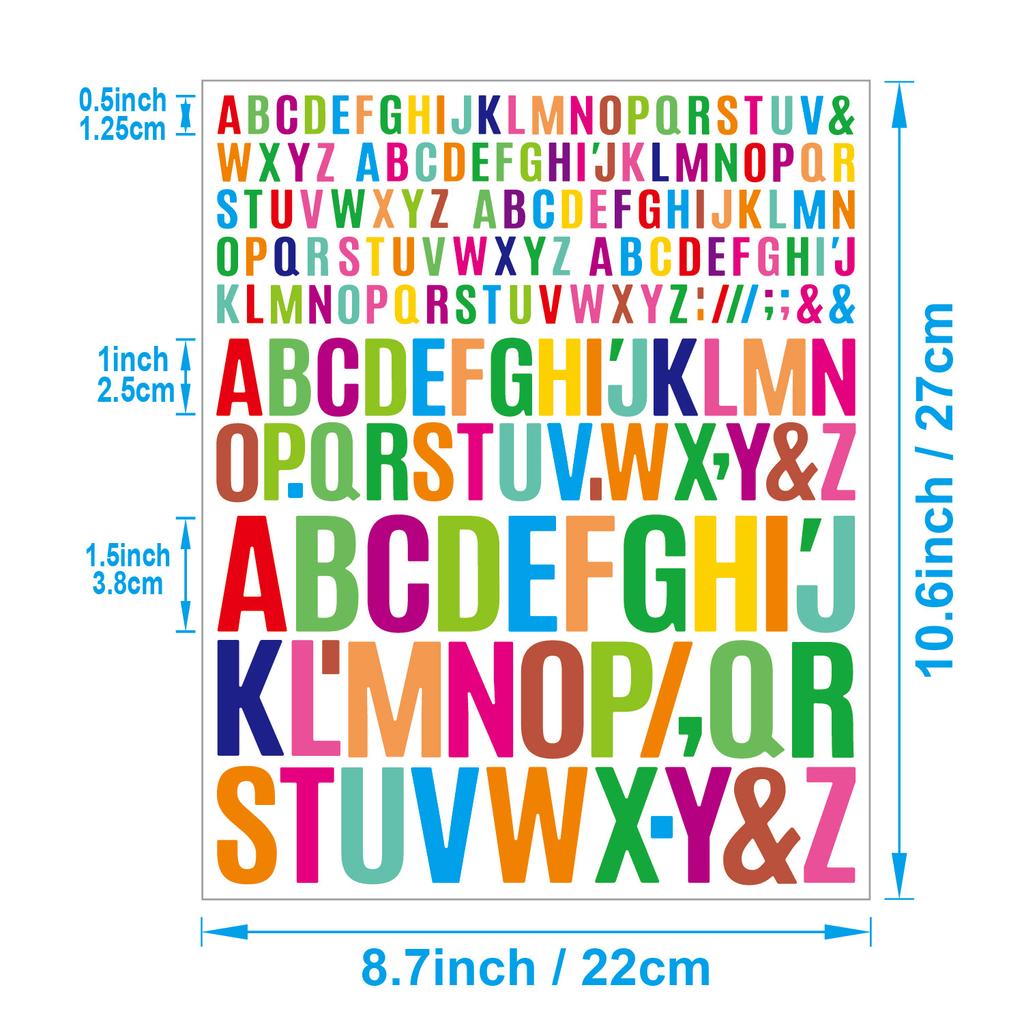 English Letter Stickers 0.5+1+1.5 Inch Scrapbook Holiday Greeting Card Decorative Handbook Letter Stickers