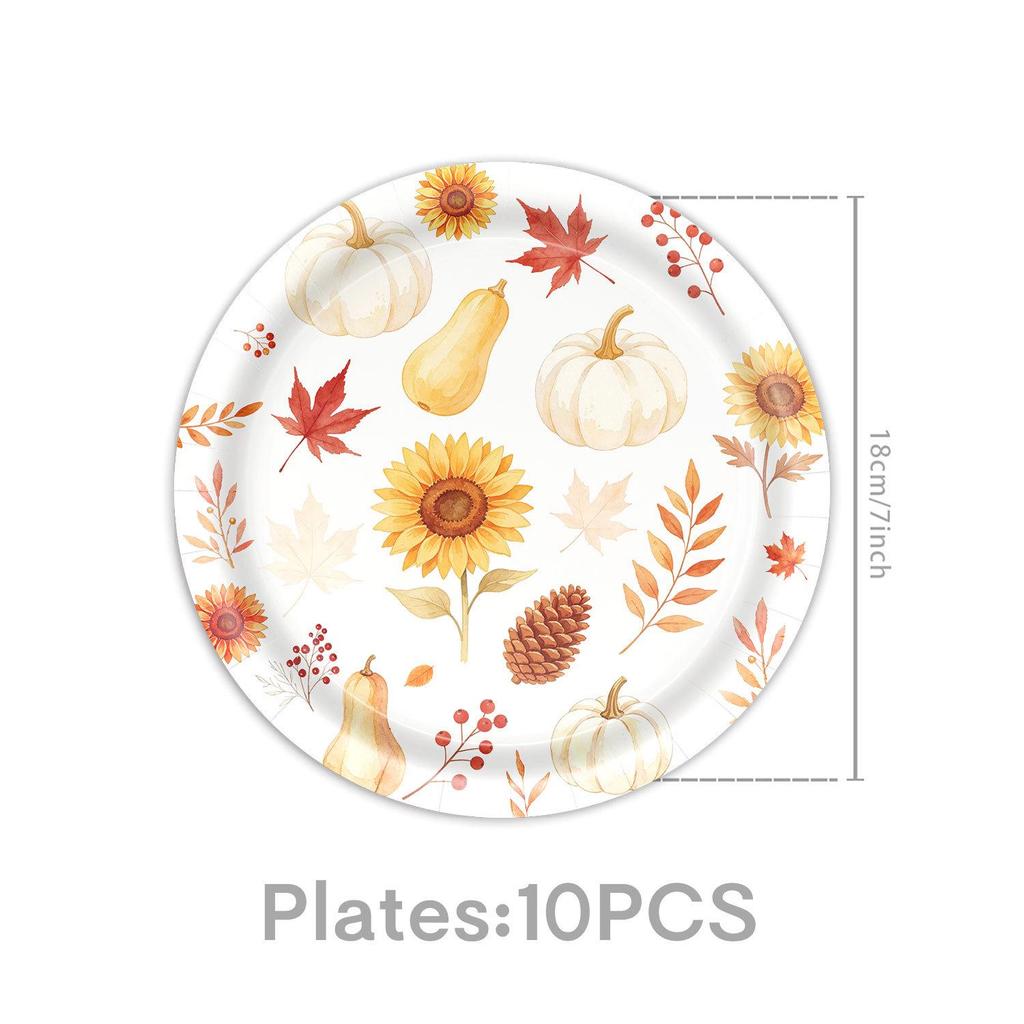 Thanksgiving Autumn Sunflower Maple Leaf Disposable Party Set: Plates, Cups, Tablecloth