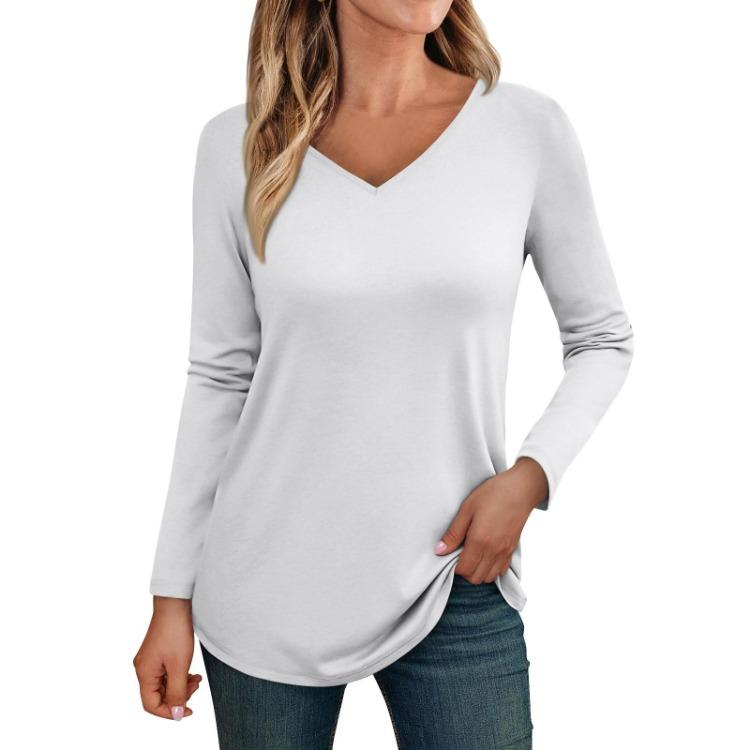 Trendy Fall Outfits Womens Long Sleeve V Neck T Shirts Fitted Casual Tunic Blouses Basic Tee Tops