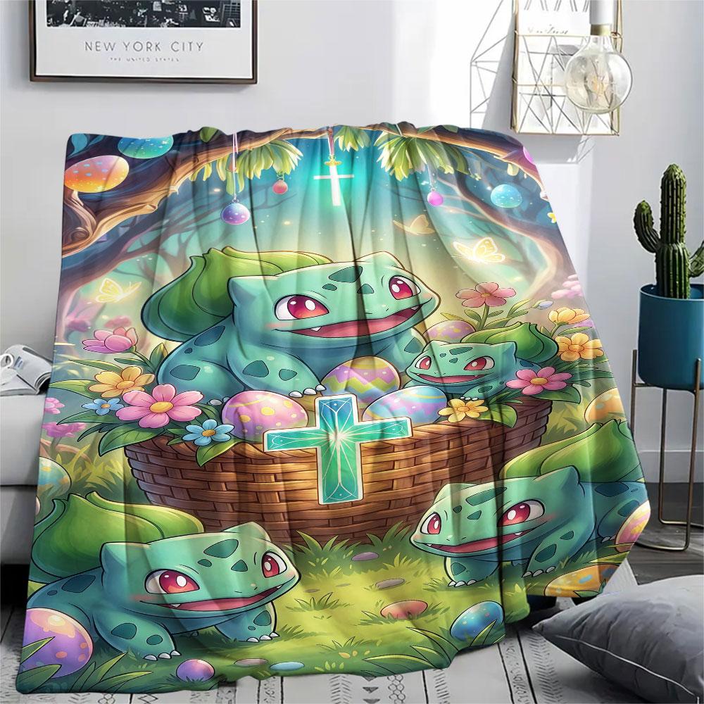 1Pc Easter Pokemon Print Flannel Blanket, High quality Comfortable for All Seasons, Home Decor, Warmth and Comfort, Perfect for Christmas Gifts