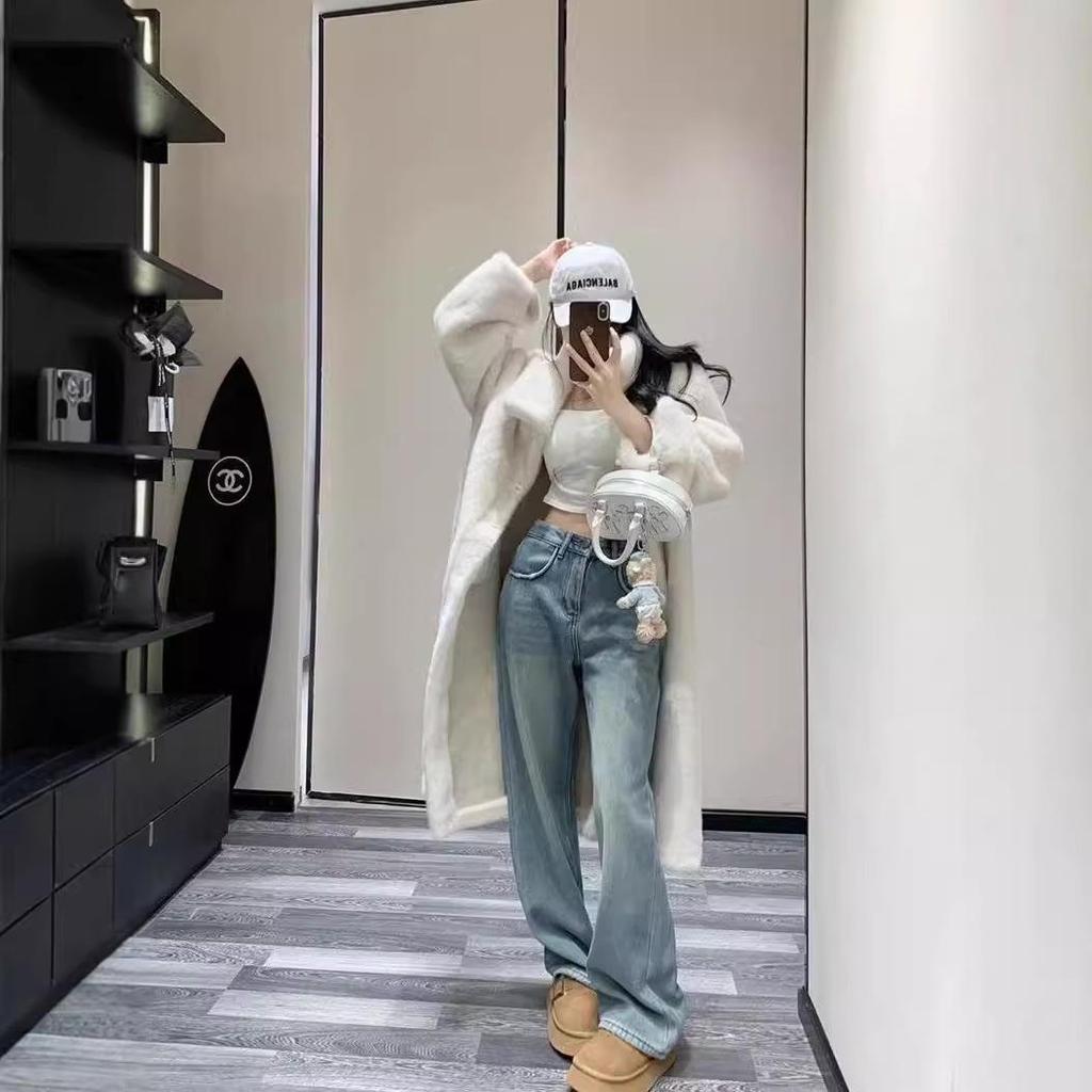 Women's High-Waist Retro Distressed Wide Leg Jeans - Autumn 2024 Collection