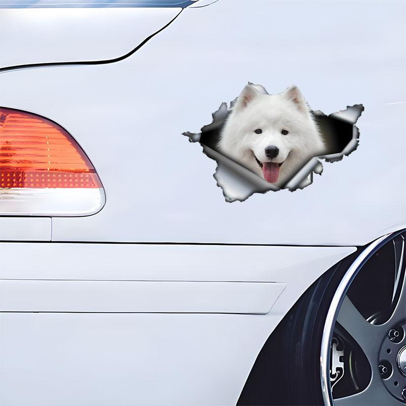 Pegatinas para Coche para Samoyedo Lindo Escondido en Agujeros, Calcomanías Decorativas para Coche Impermeables con Formas Irregulares