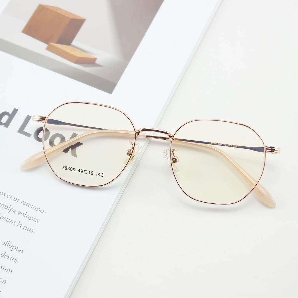 Retro Glasses Two-color Vacuum Plating Small Polygonal Glasses Frame Plain Colors for Men and Women
