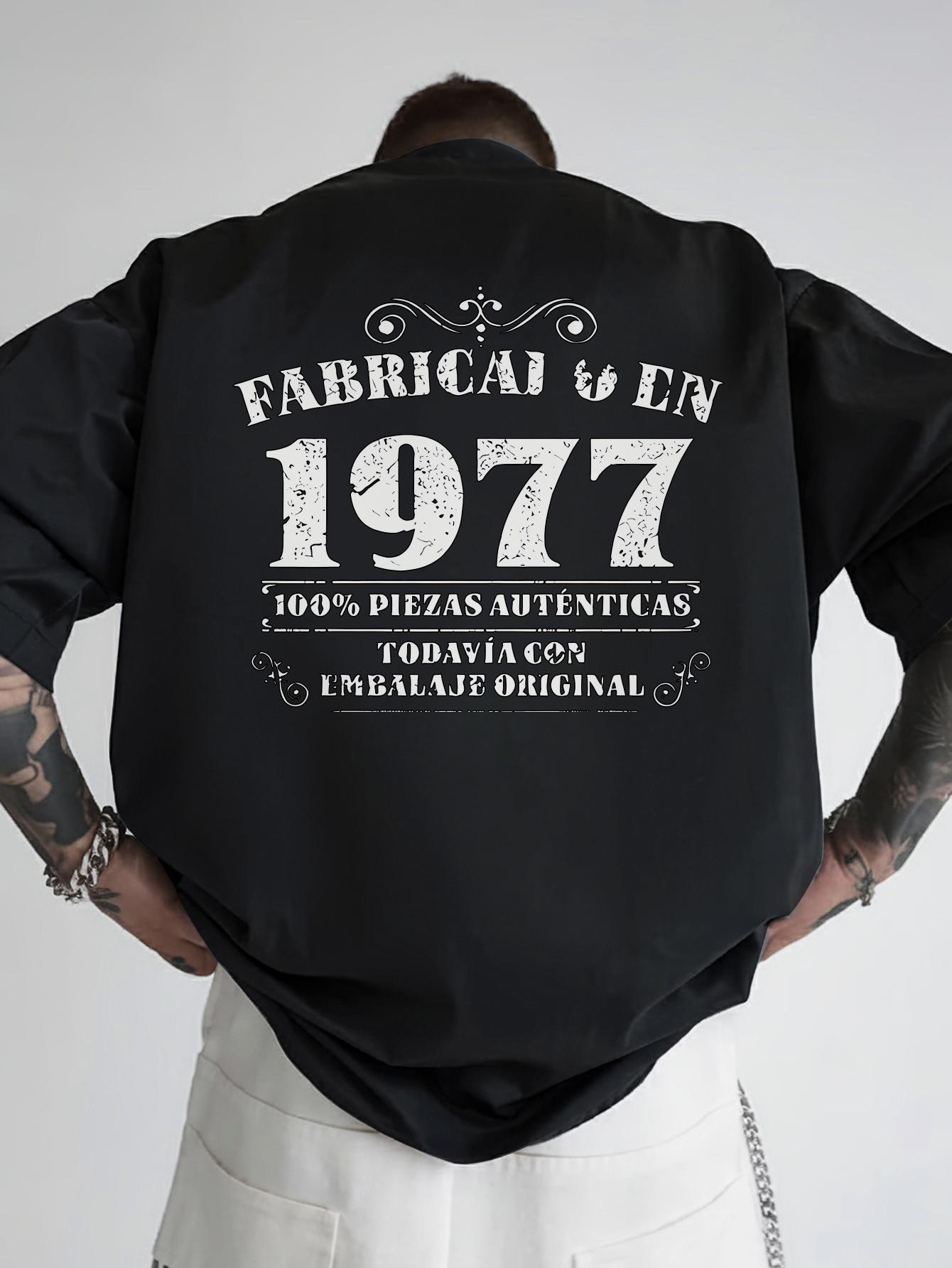 

Vintage 1977 Retro Graphic Back Print T-shirt - Black with White Text - Lightweight Breathable Polyester Casual Everyday Shirt for Parties XXXXL